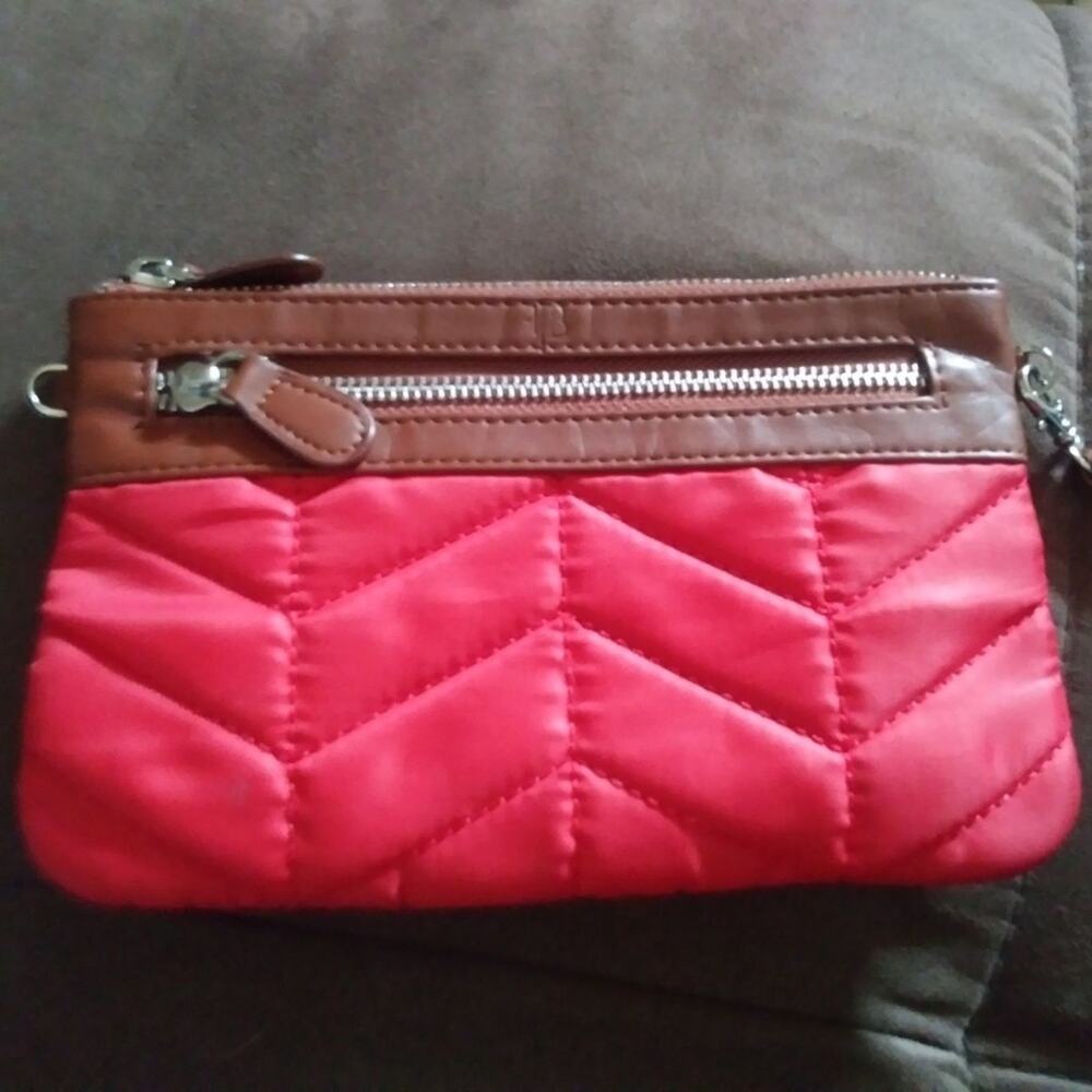 Mighty Purse Red Wristlet Purse Handbag Zip Up Quilted Nylon Pouch Clutch